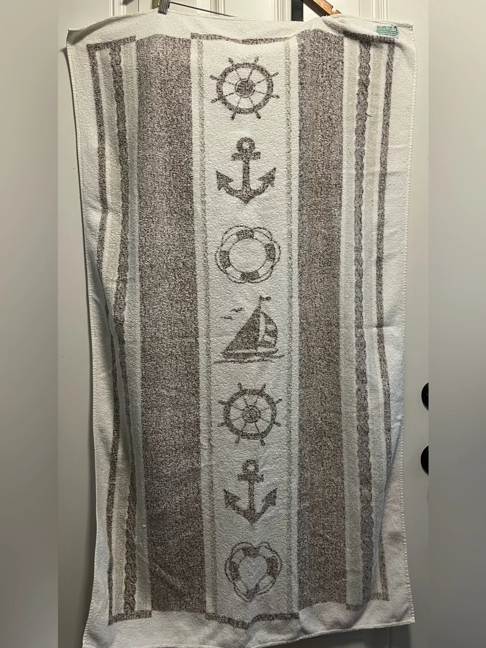 VTG 1980s Kmart Island Fun Nautical Beach Towel Sailboat Anchor Brazil 48x29